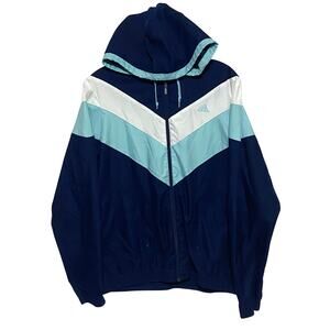 Adidas Windbreaker Jacket Womens L Zip Chevron Hooded Athleisure Sporty Comfort